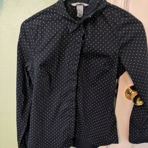 Women's dark blue whitedot print dress shirt H & M